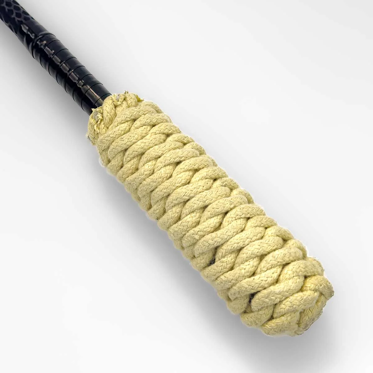 closeup of a knotted kevlar wick on a fire mace