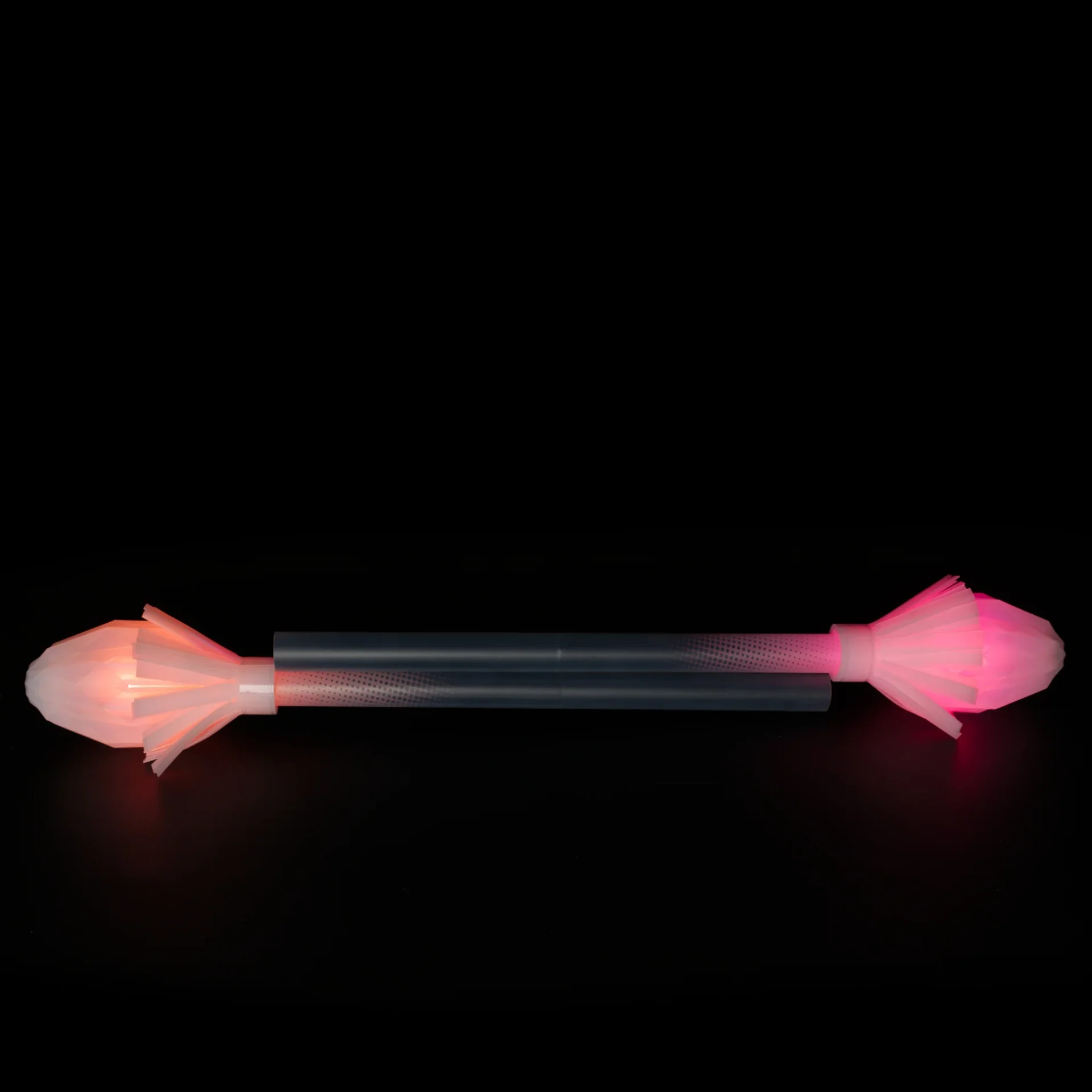 layflat of led prism end pieces for contact staff lit up in a dark room
