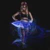action shot of a performer using an led fiber optic pixel whip in a dark setting