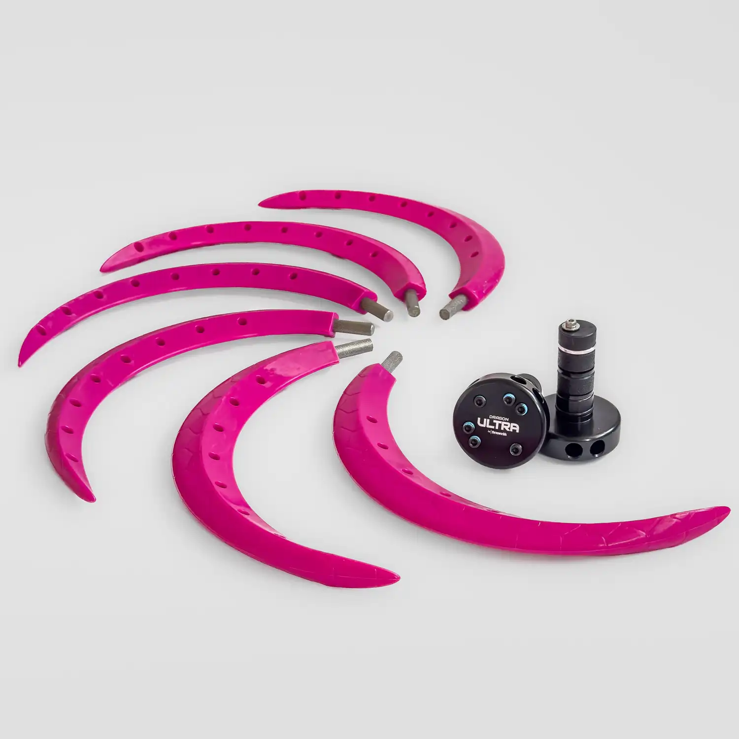 dragon staff adapter kit showing 6 pink spokes and 2 ultra hubs