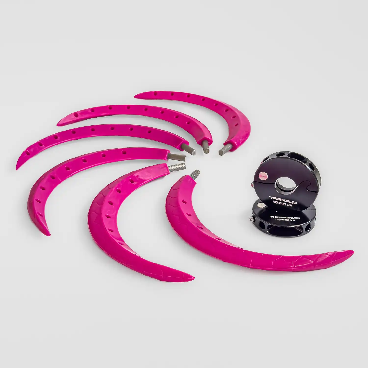 dragon staff adapter kit showing 6 pink spokes and 2 v3 hubs