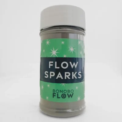 Closeup shot of a 6oz container of white flow sparks powder