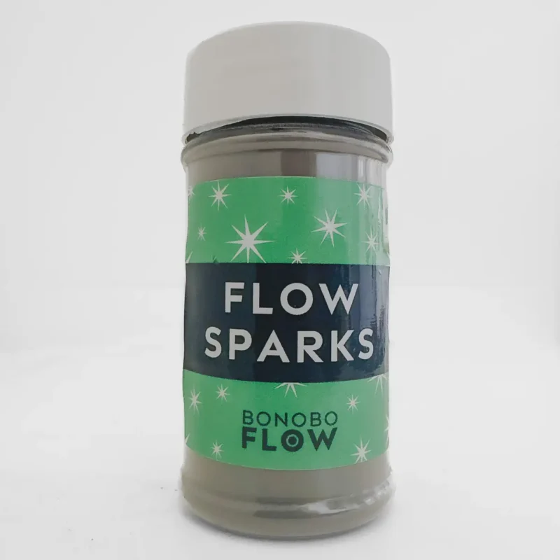 Closeup shot of a 6oz container of white flow sparks powder