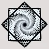 full shot of flow star with white background and black spiral star design