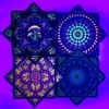 4 flow stars side by side comparing colors under uv light