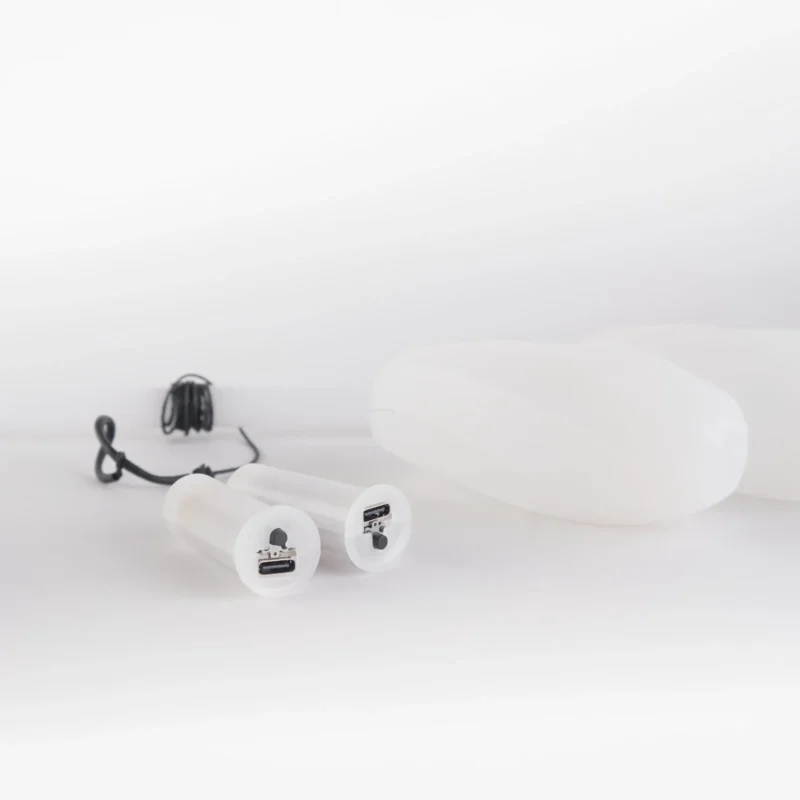 lumi leviwand showing the removable batteries that can be recharged and the spiral end caps