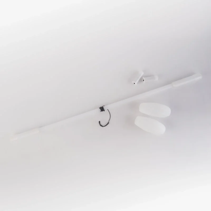 leviwand taken apart showing all the components such as rechargeable light units, end caps, shaft, and string