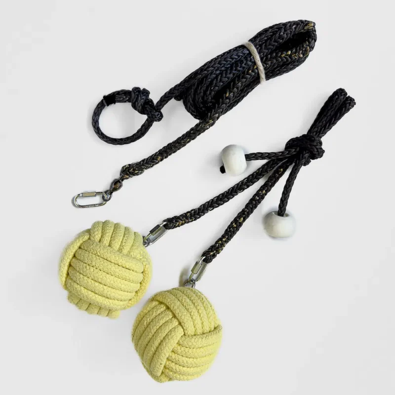 monkey fist fire poi with rope dart tether nearby