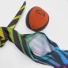 closeup of fabric sock poi opening showing how to insert the ball