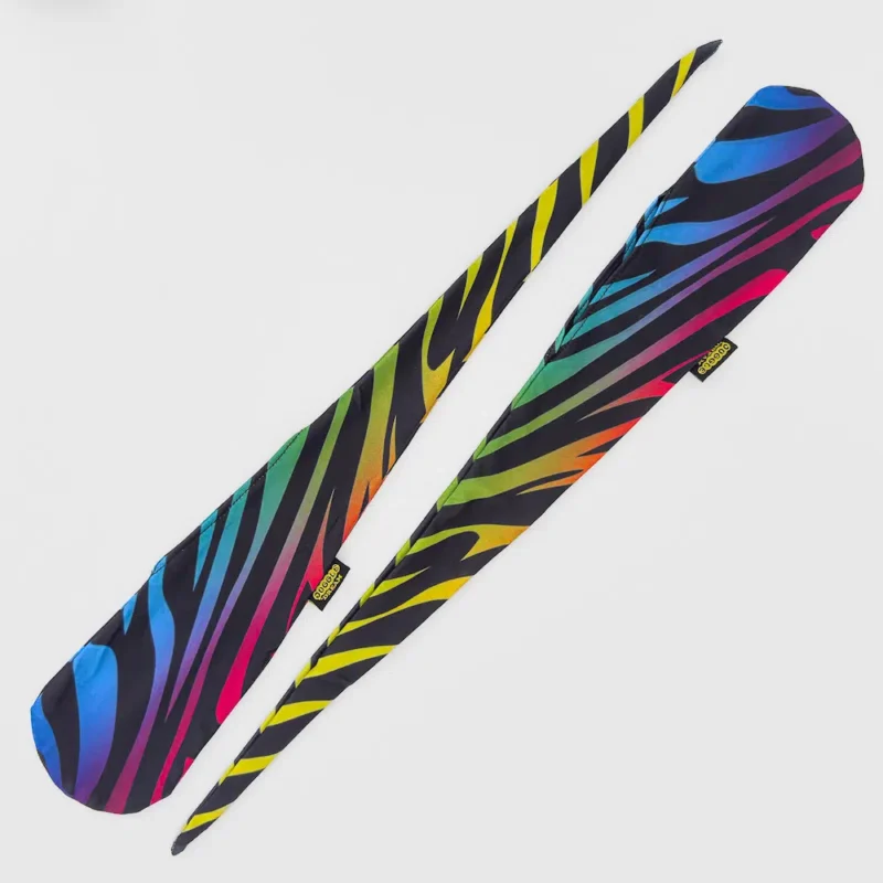 black and rainbow stripes zebra style fabric sock poi full shot