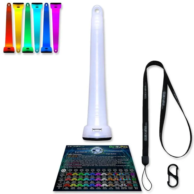 single led glow stick showing what different colors look like and package contents