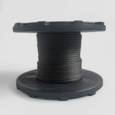 spool of technora 1/4" black rope for fire dance