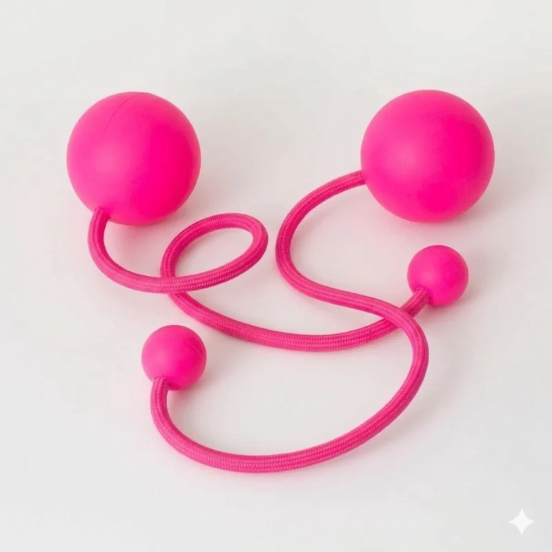 Full shot of a pair of pink contact poi with large silicone knobs