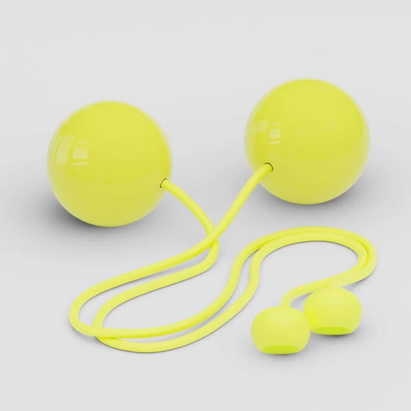 Full shot of a pair of yellow contact poi with large silicone knobs