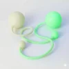 Full shot of a pair of glow in the dark contact poi with large silicone knobs