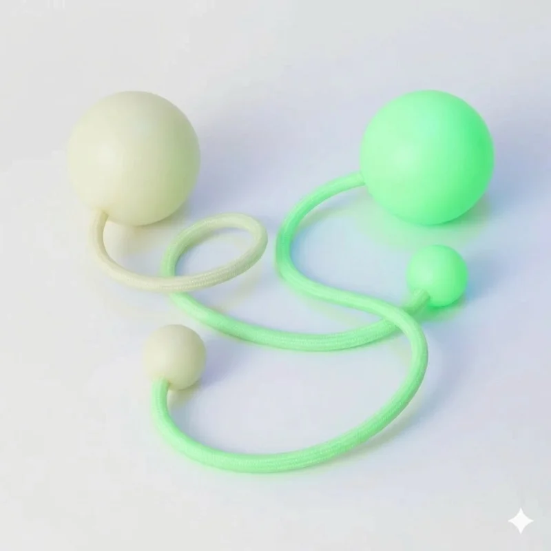 Full shot of a pair of glow in the dark contact poi with large silicone knobs