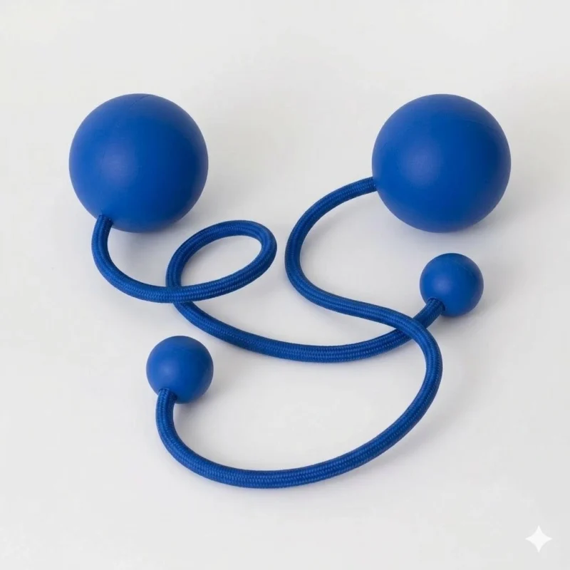 Full shot of a pair of blue contact poi with large silicone knobs
