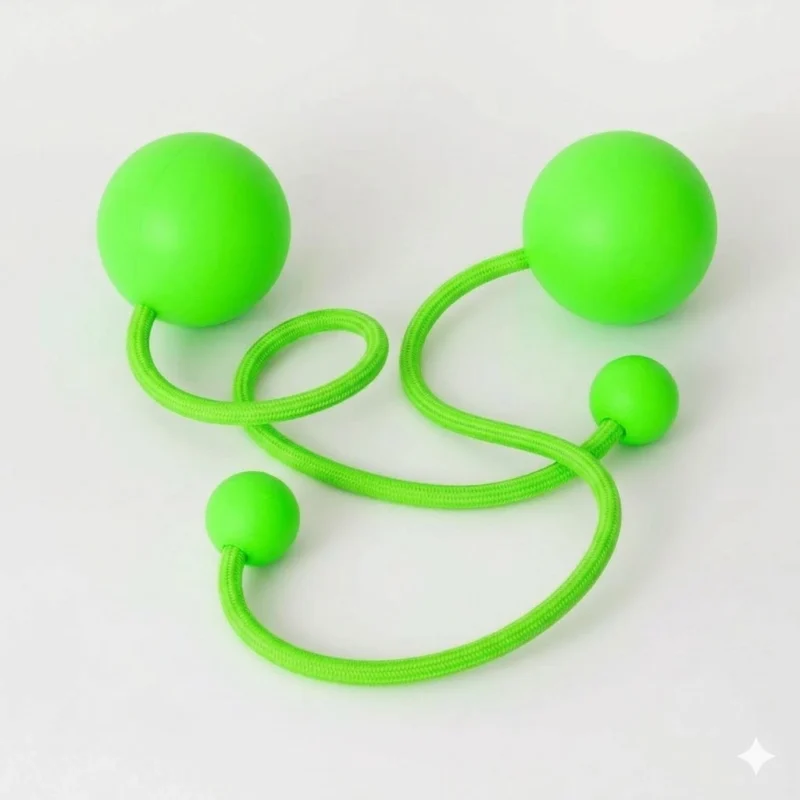 Full shot of a pair of green contact poi with large silicone knobs