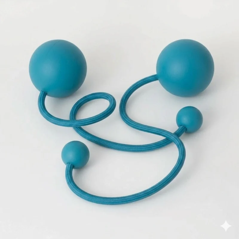 Full shot of a pair of teal contact poi with large silicone knobs